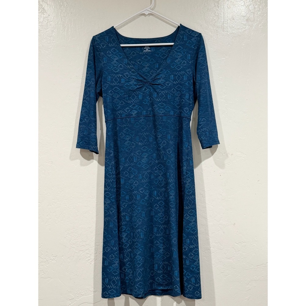 Toad&Co Blue Geometric Print Tencel Organic Cotton V-Neck A-Line Dress Small - Picture 2 of 7